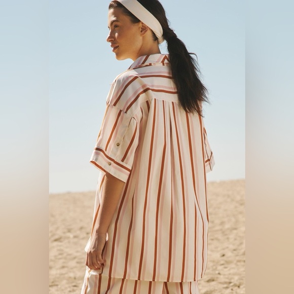 Anthropologie Boxy Buttondown Shirt Striped Coverup & Short Coord Set NWT - Picture 3 of 15